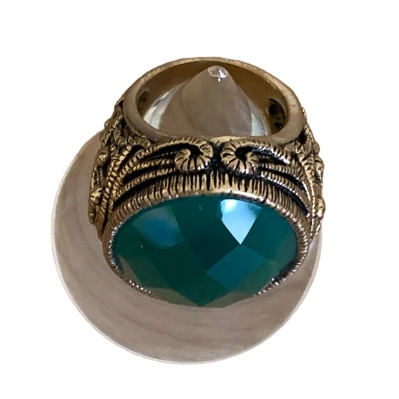 BARSE Thailand Brass Green Faceted Agate Ornate Woman’s Ring Jewelry - Picture 4 of 6